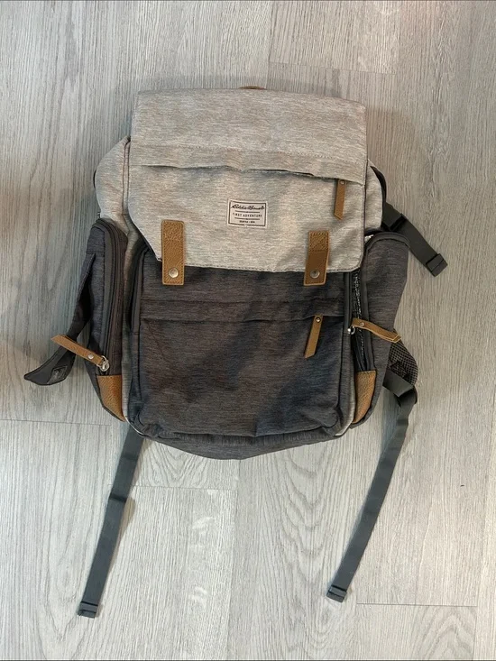 Eddie Bauer Two-Tone Gray and Tan Accent Backpack