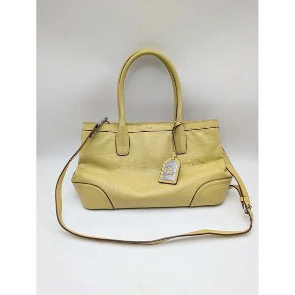 Lauren Ralph Lauren Satchel Bag Womens Medium Yellow Leather Shoulder Purse