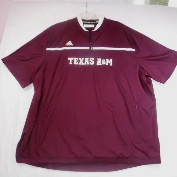Adidas Texas A&M Aggies Quarter‎ Zip Short Sleeve Windbreaker Maroon Mens 2XL