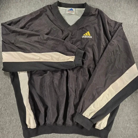 Vintage Adidas Windbreaker Mens XXL Black V-Neck Mesh Lined Pullover‎ Gorpcore