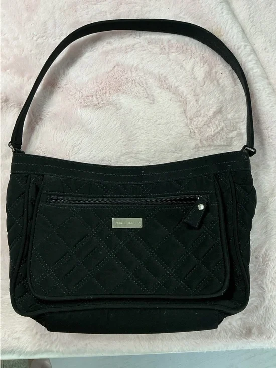 Vera Bradley Black Quilted Shoulder Bag with Front Zip D24
