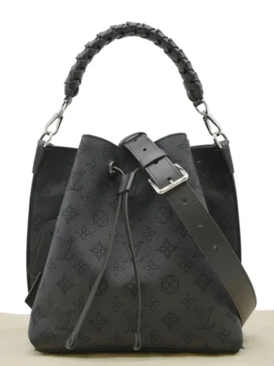 Louis Vuitton Muria Mahina Noir Black Bucket Bag w Dual Handles LIKE NEW