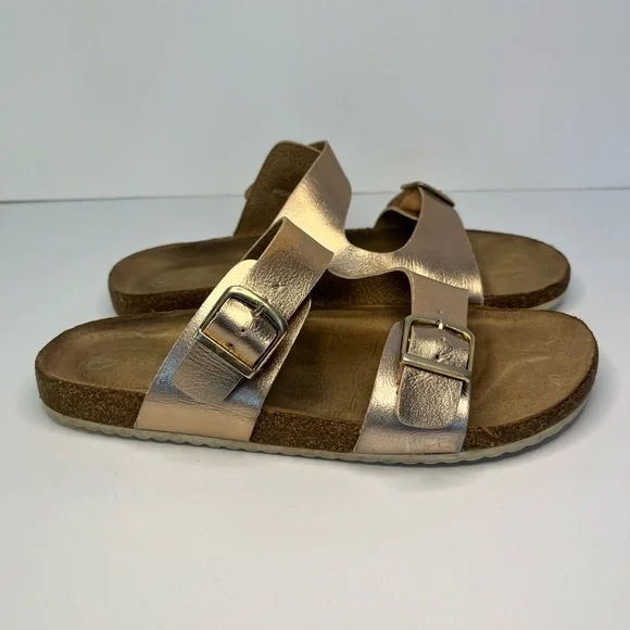 Cat‎ And Jack Slip On Slide Sandals Rose Gold Metallic Adjustable Straps Size 5