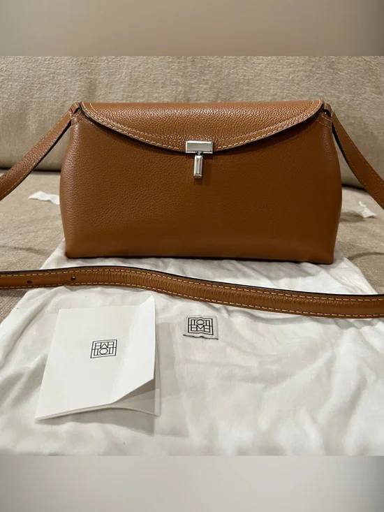 Toteme T-Lock Leather Shoulder Bag with Silver Hardware