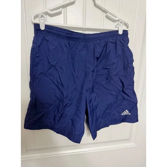 Adidas‎ Shorts Mens Medium Blue Nylon Mesh Lined Athletic Embroidered Logo 5763