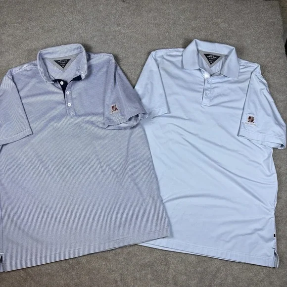 Lot of 2 Adidas AdiPure Men's M Blue Striped & Solid Golf Polo Shirts New Albany