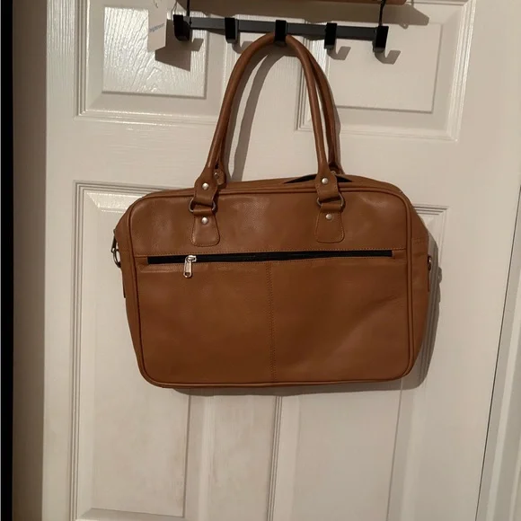 Twisted x tan‎ leather briefcase