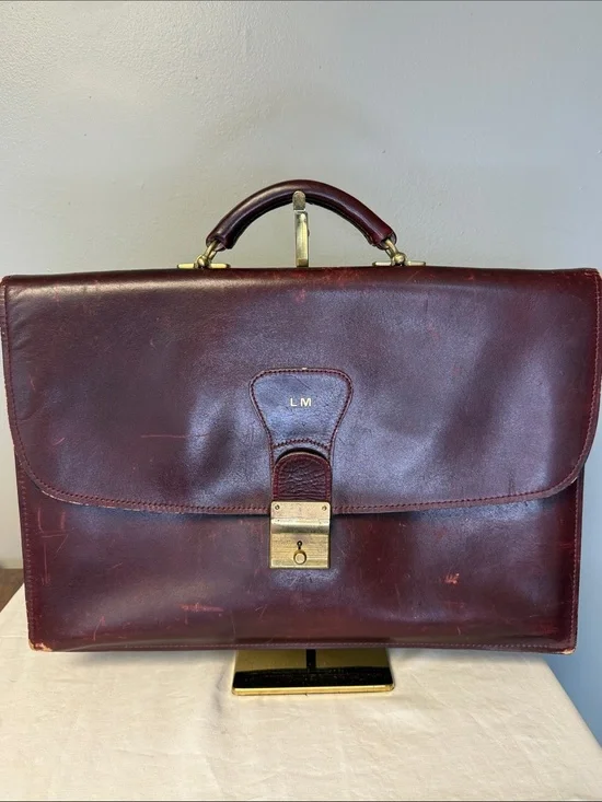 Vintage Oxblood Leather Attache Briefcase Burgundy Lawyer Portfolio 17
