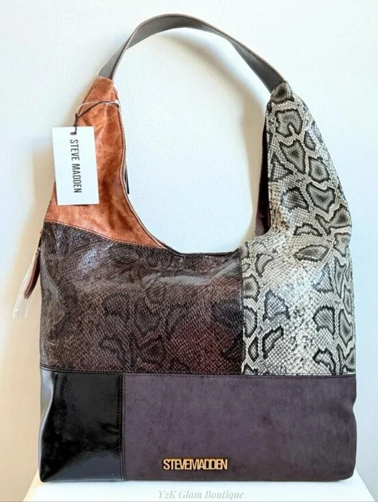 Steve Madden Patchwork Hobo Bag in Brown Snake Print