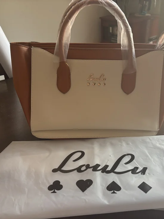 Lulu's Two-Tone White and Brown Tote Bag