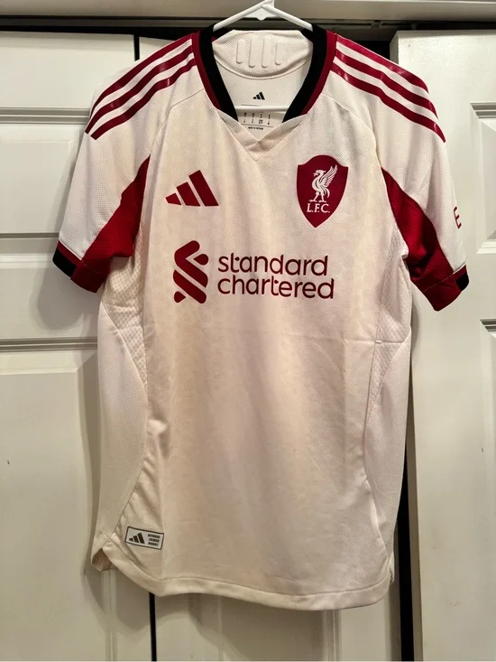 Adidas Liverpool FC 2025/26 Away Jersey White Red Standard Chartered Small NWT