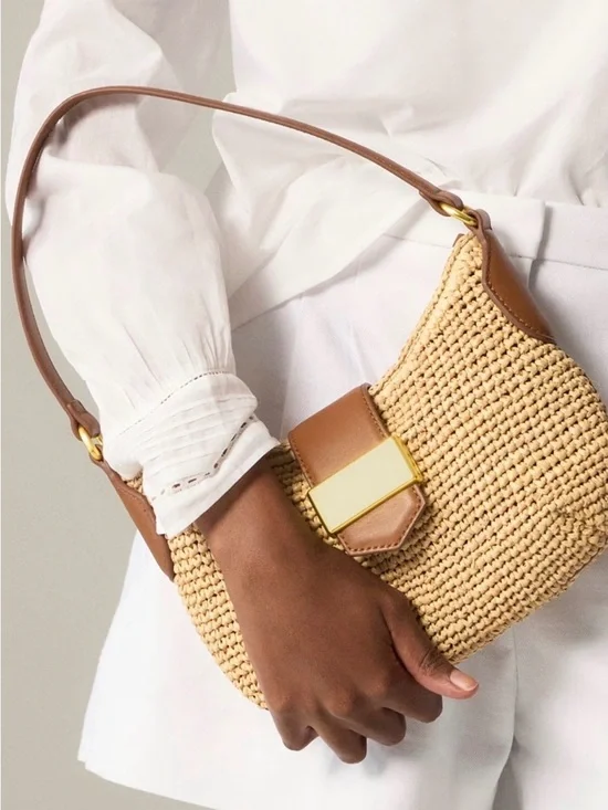 J. Crew Berkeley buckle shoulder bag in hand knotted straw