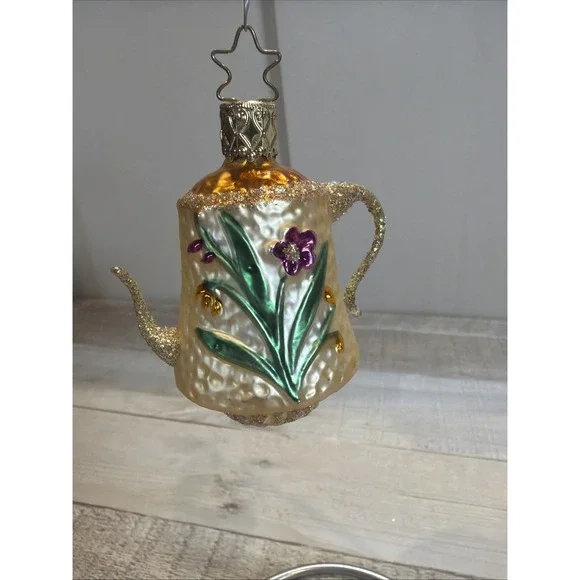 Vintage OWC Inge Glass Hand Blown Glass Bumpy Teapot German Christmas Ornament
