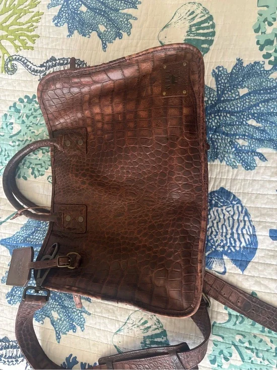 Will Leather Goods Brown Croc-Embossed Leather Briefcase