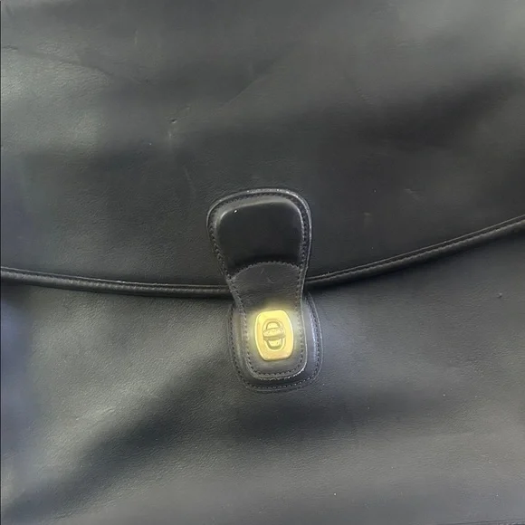 Coach Black Leather Briefcase with Gold-Tone Turn Lock