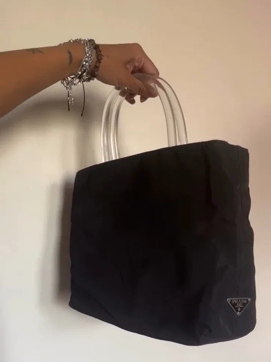 Prada Black Nylon Tote with Clear Acrylic Handles