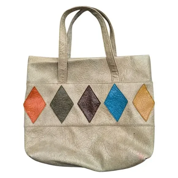 70s Bohemain Leather Geometric Patchwork Shoulder Bag