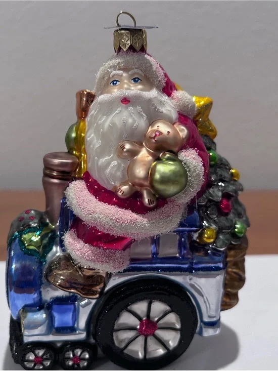 Glassware Art Studio Handcrafted Poland Glass Santa Train Hanging Ornament