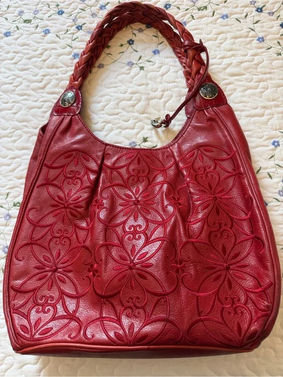 Brighton Leather Floral-Embossed Shoulder Bag