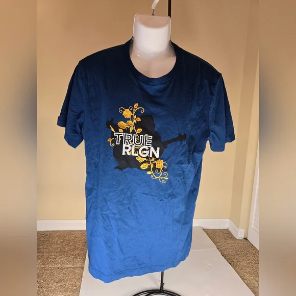 MEN TRUE RELIGION Embroidered Vines Graphic Deep Turquoise T Shirt Size XL