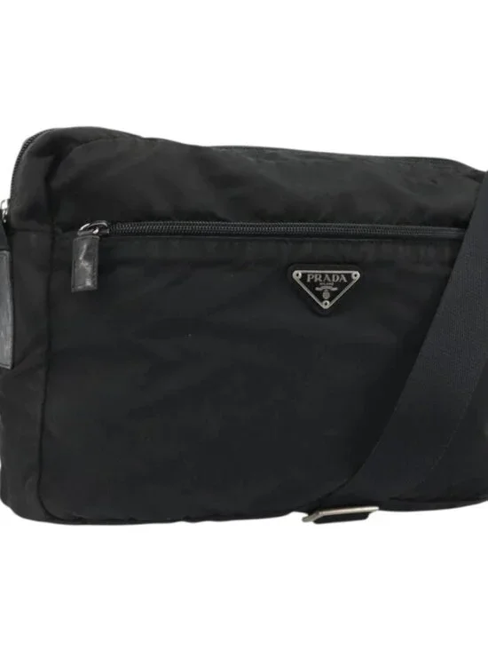 PRADA Shoulder Bag Nylon Black Silver Auth ka4043