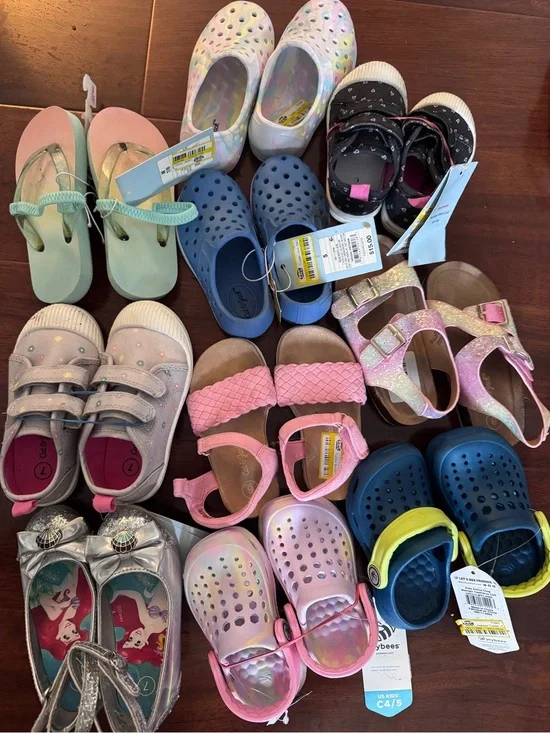 Cat & Jack Kids Pink, Blue, Mint & Silver Multi-Pack Sandal & Clog Lot
