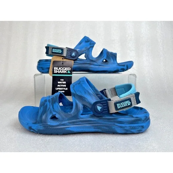 Rugged Shark Adventure Trail Blue Sandals Floatable Washable Boys Size 2 NEW