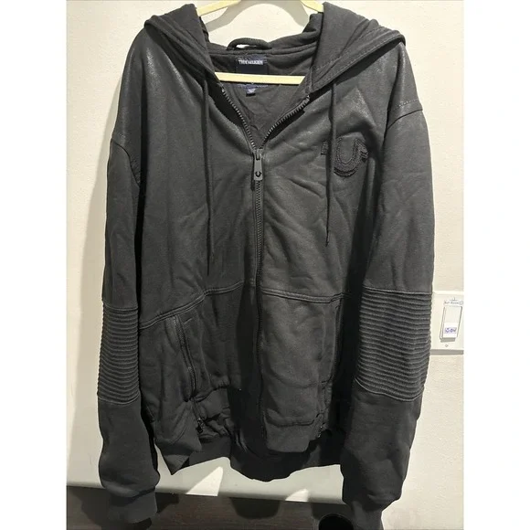 True Religion Mens World Tour Black Hoodie Size 2XL Excellent RN# 112790