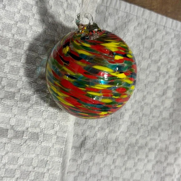 Hand Blown Art Glass Friendship Ball Christmas Ornament Multicolor Swirl EUC‎