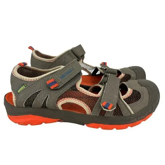 Merrell Boy's Hydro Rapid Leather Sandals‎ Gray Orange Hiking Water Shoes Size 6