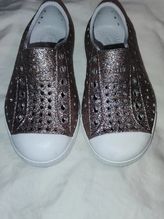 Native Shoes Kids Slip-On Sneakers in Rose Gold Glitter
