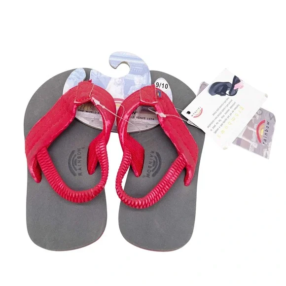 Rainbow‎ Kids' Red Grombows Backstrap PU Nubuck Flip Flop Sandals Size 9/10