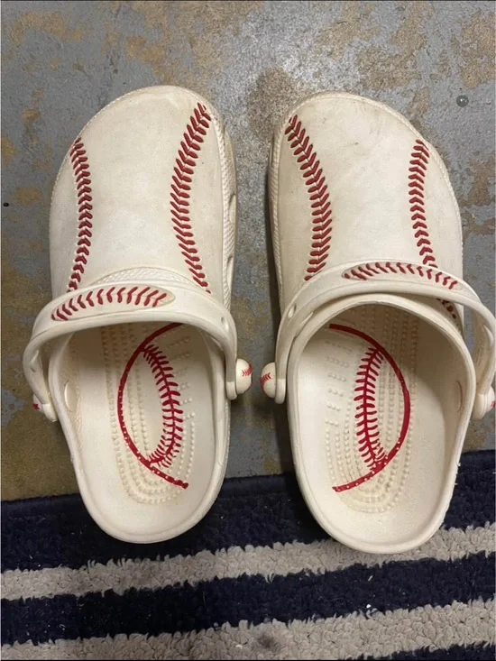 CROCS Kids Baseball-Design Clogs in White and Red