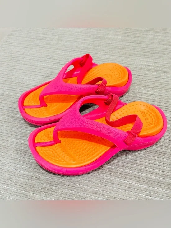 Crocs Girl  Athens Flip Flops Sandals Pink/orange Thong Slip-On C8 C9