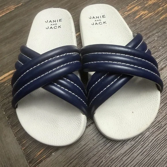 Janie and Jack Navy Blue Cross Strap Pool Slides sandals size 10  NWOT