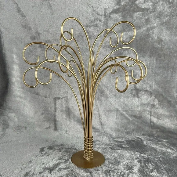 VTG‎ MCM Metal Christmas Ornament Display Tree Stand Holder Hanger Gold Fountain