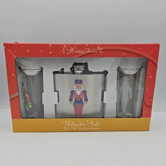 Holiday Team Nutcracker Suite Flask With‎ Two Glass Shooters