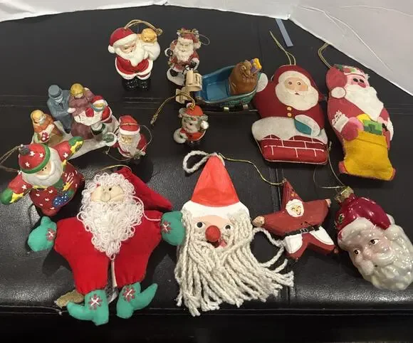 Vintage Christmas Ornament Lot Santa Glass Felt Ceramic Handmade 13 Pieces