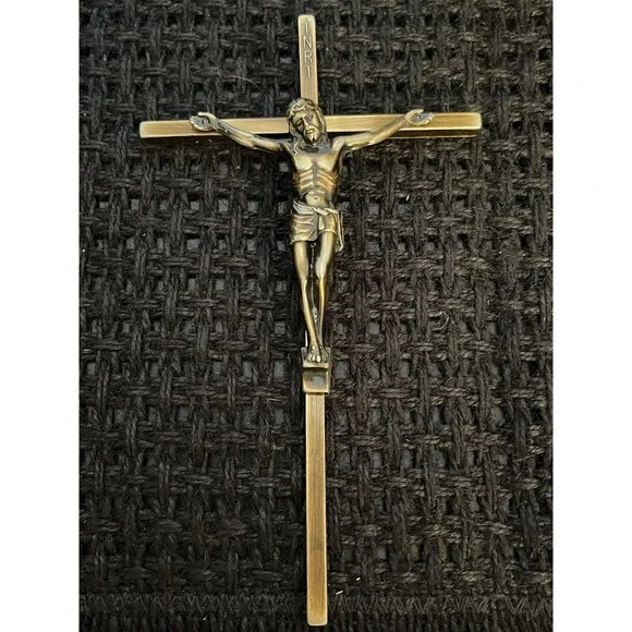 Vintage INRI Jesus Christ Brass Crucifix Cross Wall‎ Decor- ARMS- PARIS