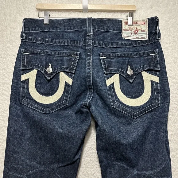 Vintage True Religion Ricki Flap‎ Pocket Straight Jeans Blue Size 34 Made In USA