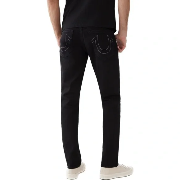 True Religion Mens Geno Relaxed Slim Jeans 36x30 Gray Black Wash Cotton Blend