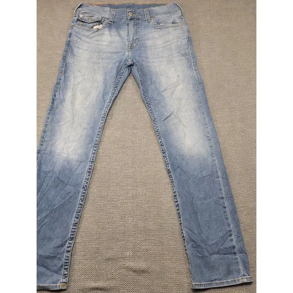 True Religion‎ Mens Section Slim Light Wash Blue Denim Jeans Size 33 x 31