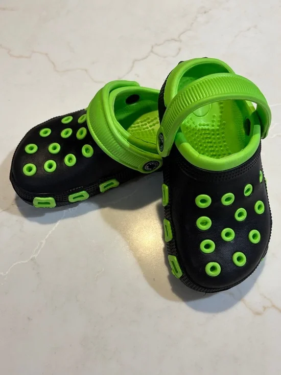 Toddler Clog Sandals Slip-On Black Neon Green Size 10