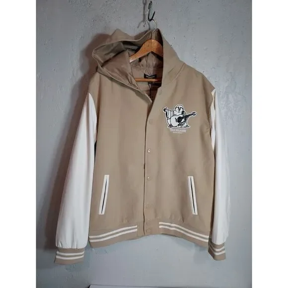 True‎ Religion Mens Hooded Varsity Jacket Bomber Letterman White XL Academia Hip