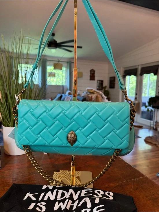 Kurt Geiger Turquoise Quilted Shoulder Bag with Gold Chain