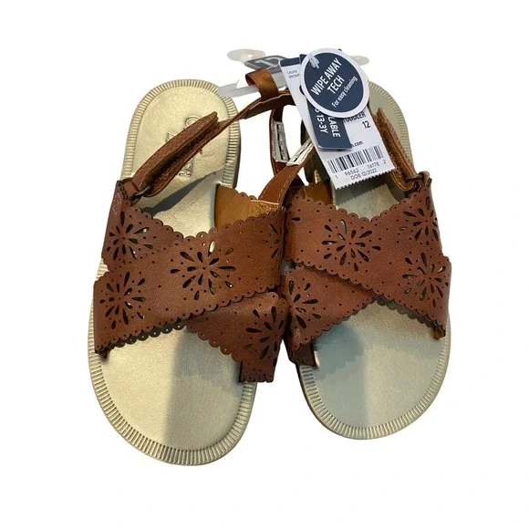 OshKosh Bgosh Toddler Girls Laura Brown Laser Cut Floral Sandals Size‎ 12 NEW