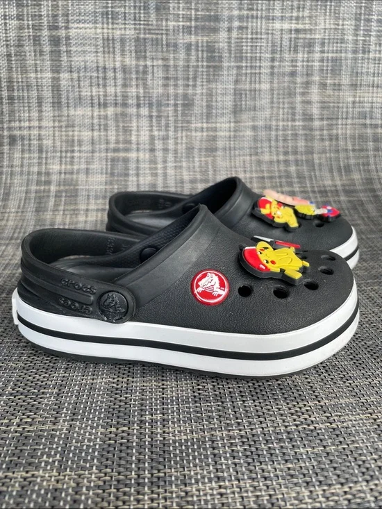 CROCS Kids Crocband Clogs Black White Slip-on Sandals Shoes Toddler Size 8