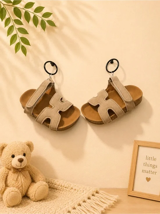 Kids Neutral Suede Slide Sandals - Beige