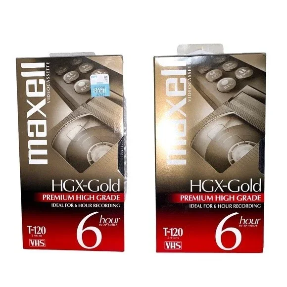 NEW VHS Blank Tape Maxell HGX-Gold T 120 6 Hour Lot of 2 Sealed Cassette