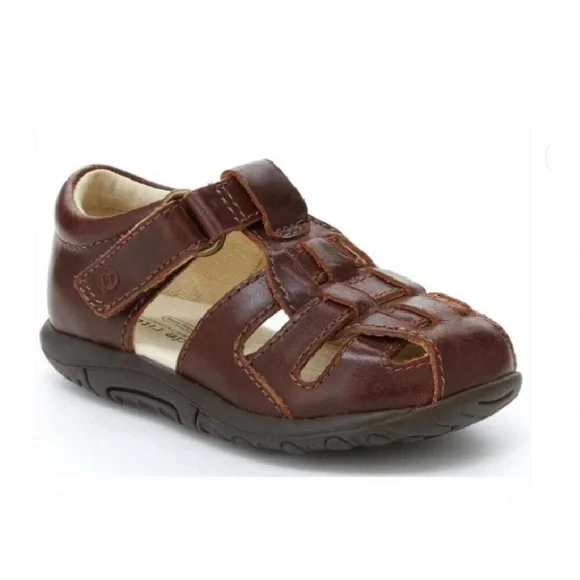 Stride Rite Harper Boys Basket Weave Brown Summer Leather Sandals Sz 5 Toddler
